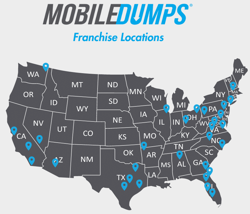Map showing Mobile Dumps franchise locations